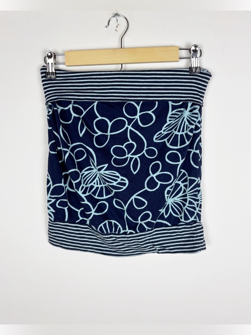 Vintage Y2K Old Navy Perfect Fit Blue Floral Striped Tube Top Size Medium